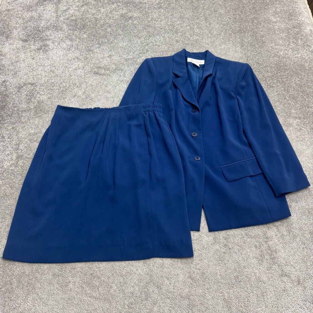 Rena Rowan Vintage 90s 2Pc Set Skirt Suit Blazer Jacket Womens 14P Blue Classic